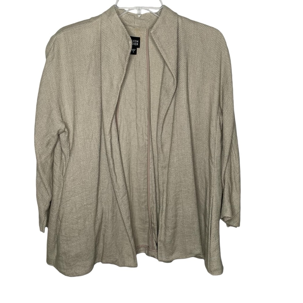 Eileen Fisher Sz Small Long Sleeve Linen Blend Open Front Jacket Pockets